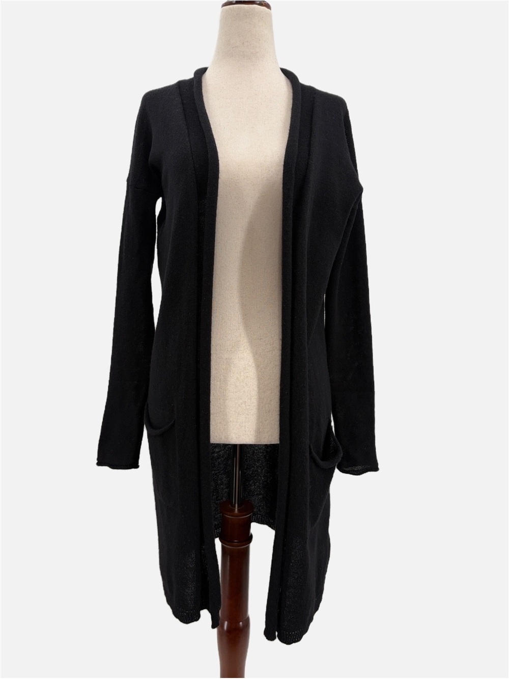 Cuyana Italian Cashmere Longline Open Front Cardigan Black XS/S